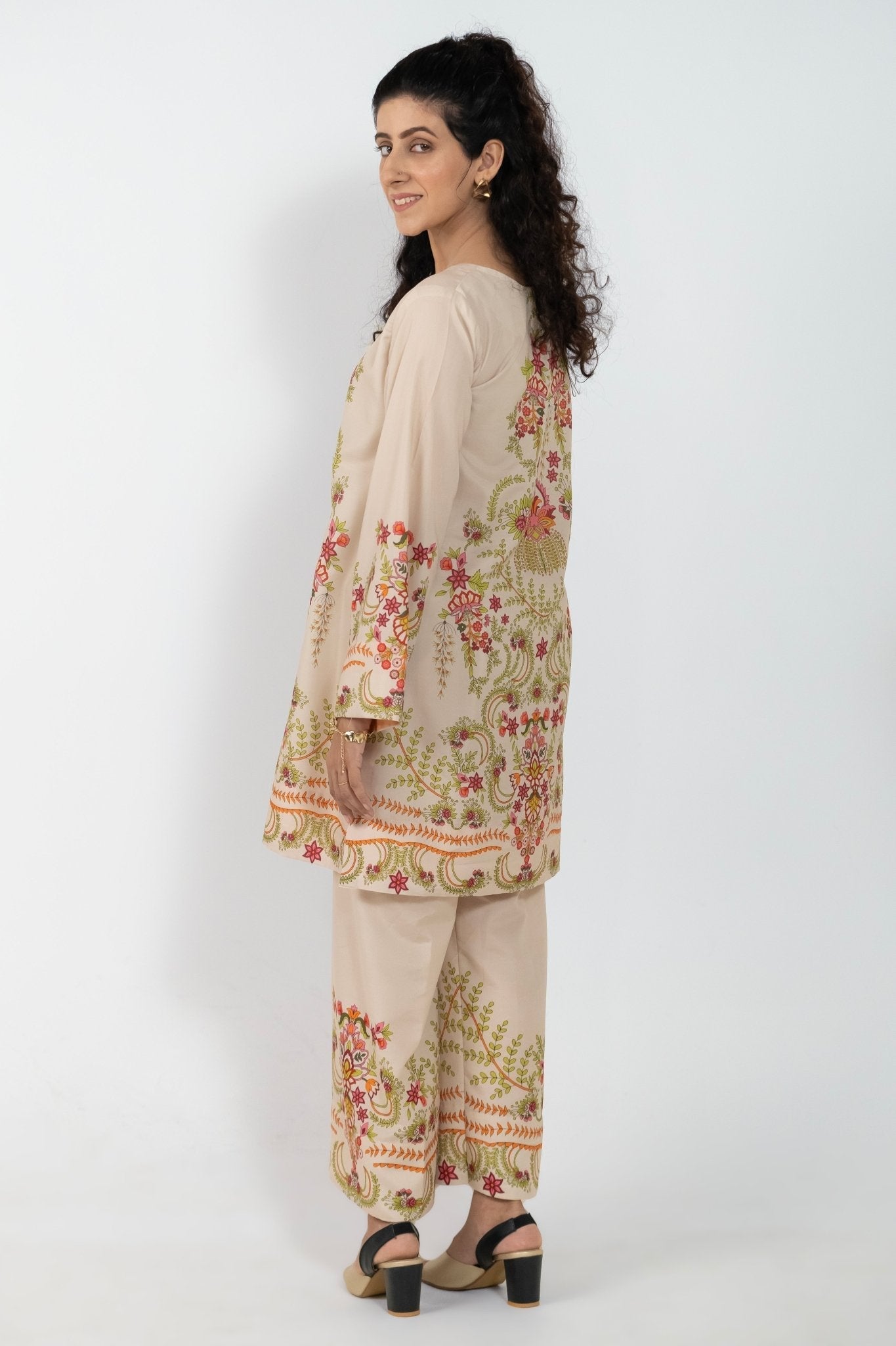 Beige Garland simple party wear dress in khaki