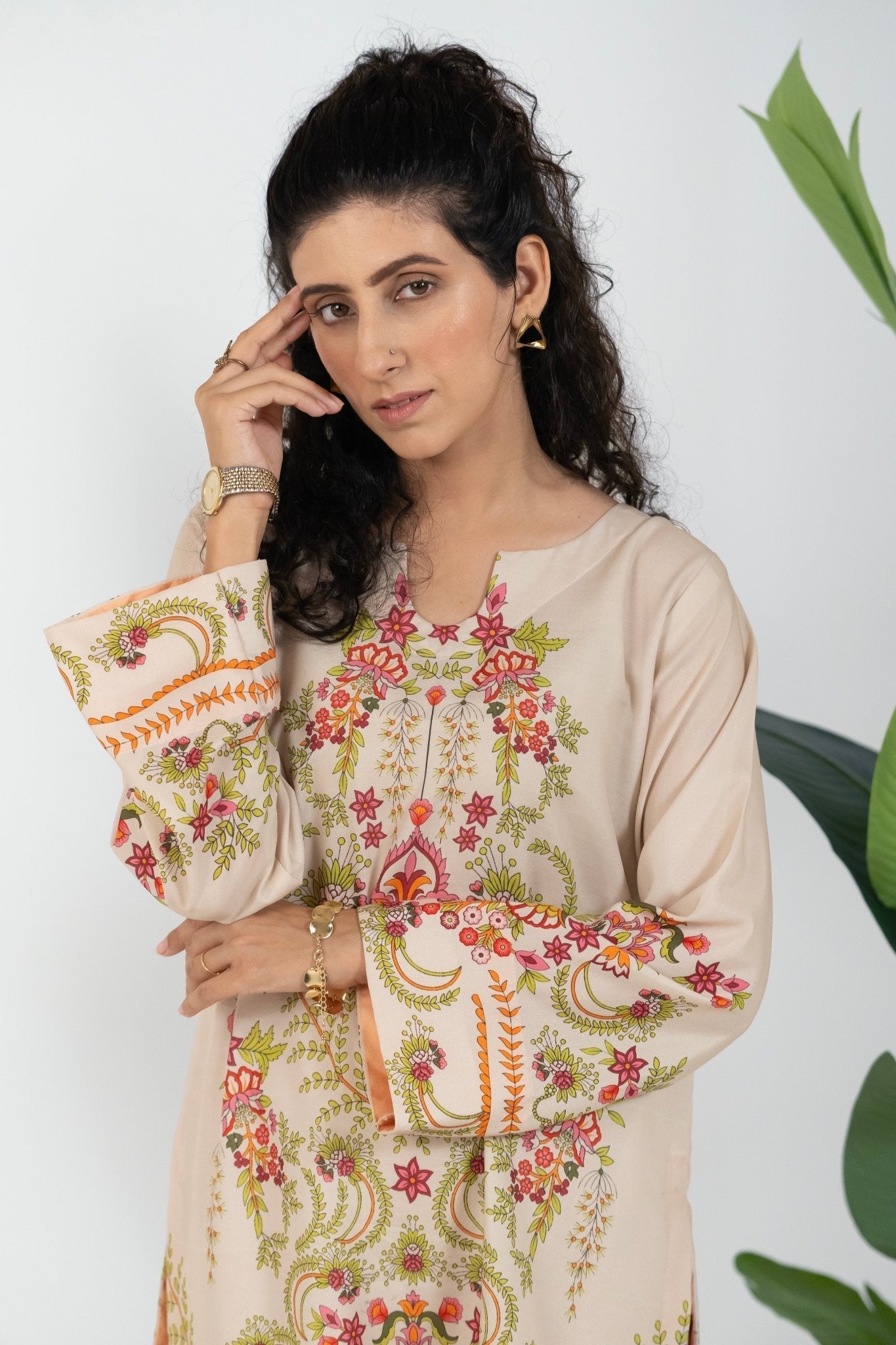 Beige Garland simple party wear dress in khaki
