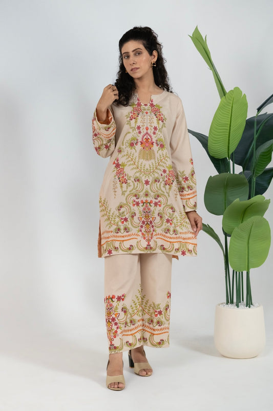 Beige Garland simple party wear dress in khaki