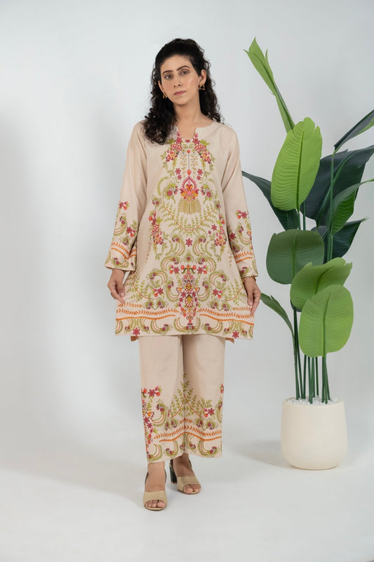 Beige Garland simple party wear dress in khaki