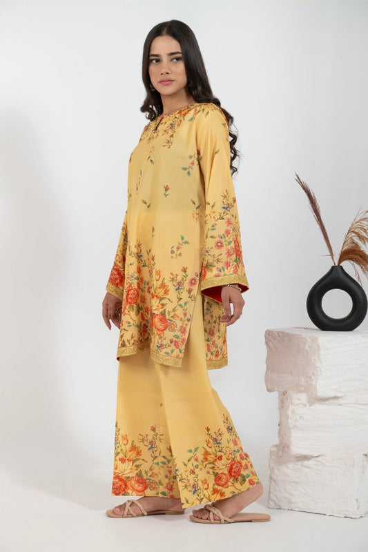 Buttery Corsage butter yellow maxi dress Pakistan style