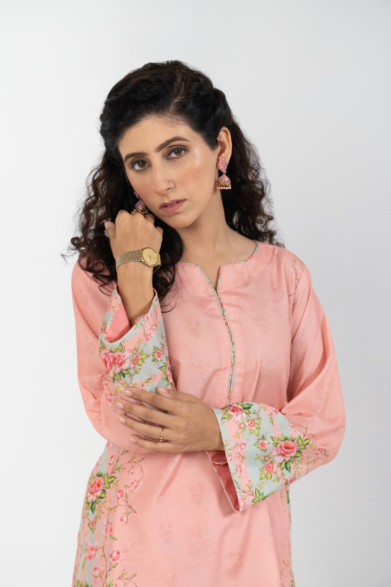 Petite Orchid shocking pink dress with floral prints
